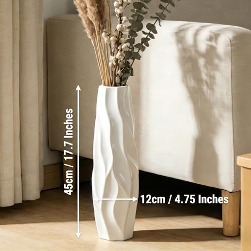 White Tall Ceramic Floor Vase, 17.7 Inch, Pleated Wave Design - color: Shape 1, size: 17.7 Inch