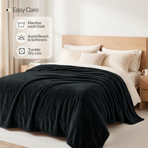 Soft Fleece Blanket for Bed King Size Black (90x102 Inch) - color: Black, size: King (90x102 Inch)