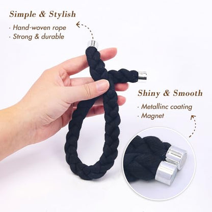 NICEEC 4 Pack Natural Cotton Rope Magnetic Curtain Tiebacks Elegant Twisted Braid Style Drape Tie Backs Soft Hand-Woven Rope Curtain Holdbacks for Home & Office Window Draperies (Black-01) - color: Black-01, size: 4 Pack