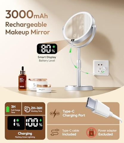 7" ABS Lighted Makeup Mirror with Lights, 20X Magnifying Mirror with Light - color: 7in-gray