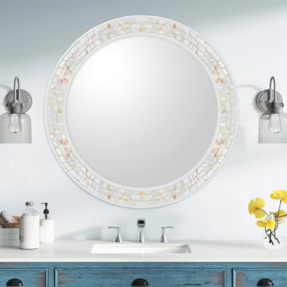 30 Inch Round Wall Mirror with White Frame for Bathroom Bedroom - size: 30"L x 30"W