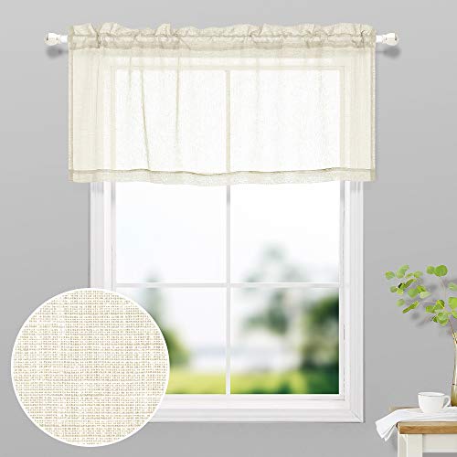 KOUFALL Kitchen Valances for Windows,Linen Sheer Farmhouse Valances for Living Room,Beige - color: Beige