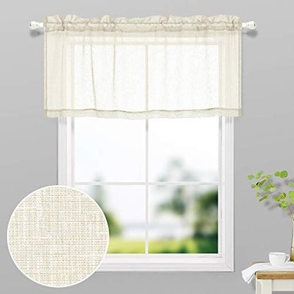 KOUFALL Kitchen Valances for Windows,Linen Sheer Farmhouse Valances for Living Room,Beige - color: Beige