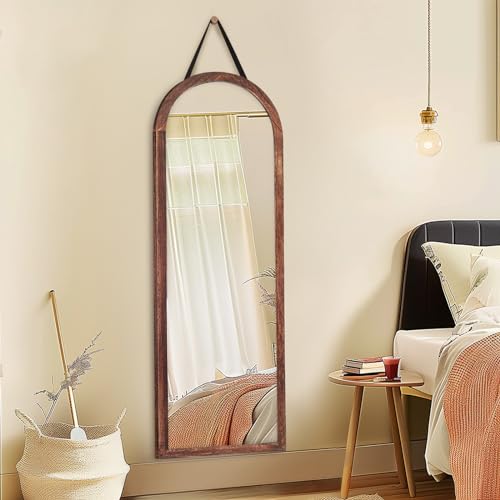 48x16in Arched Full Length Mirror Solid Wood Frame, Brown - color: Browna, size: 48"L x 16"W