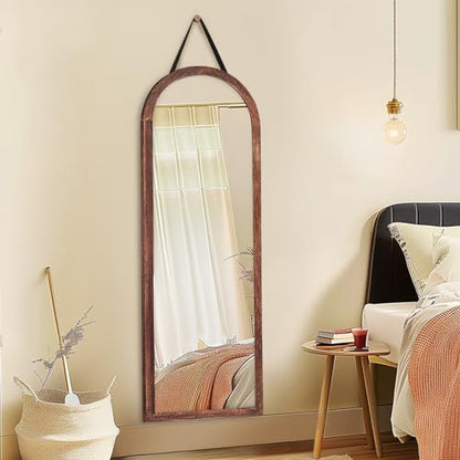 48x16in Arched Full Length Mirror Solid Wood Frame, Brown - color: Browna, size: 48"L x 16"W