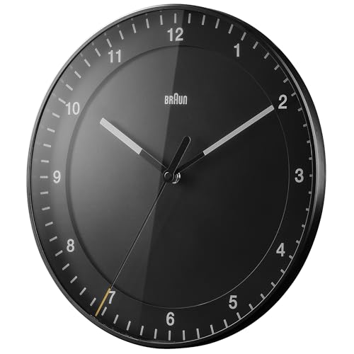 Braun Classic Large Analogue Wall Clock with Silent Sweep Movement, Easy to Read, 30cm Diameter in Black, Model BC17B. - size: 1 Pack Black