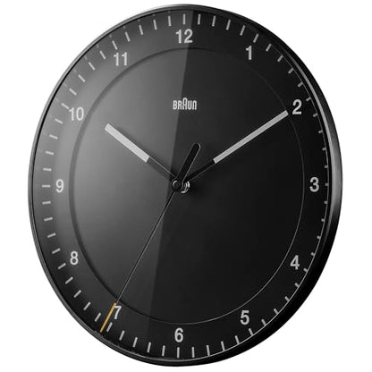 Braun Classic Large Analogue Wall Clock with Silent Sweep Movement, Easy to Read, 30cm Diameter in Black, Model BC17B. - size: 1 Pack Black