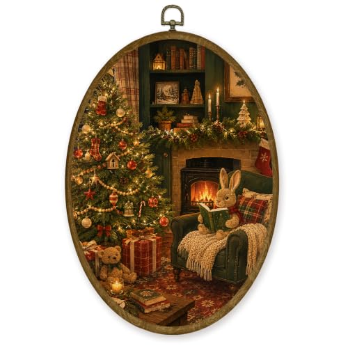 JMENGSSFL Cozy Christmas Living Room Bunny Reading Oval Wall Art8.6x11.4 - color: Christmas-1