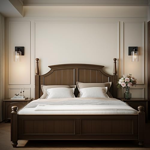 Wireless Battery Operated Wall Sconce Set of Two with Remote Control | Black Dimmable Rechargeable Wall Lights with Timer, Easy Install Clear Glass Lamp for Living Room Bedroom, Emergency 3000K - color: Black(Clear Lampshades)
