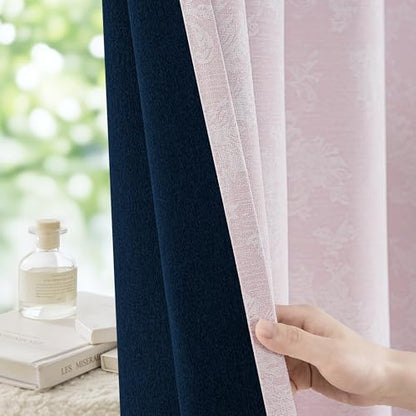 FMFUNCTEX Pink Floral Jacquard Blackout Curtains, 52X108 Inches, 2 Panels - color: Pink, size: 52"W x 108"L (Pack of 2)