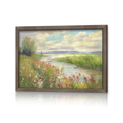 HILL WEST Countryside Stream Rustic Landscape Framed Wall Art, 24x16inch - color: Stream, size: 24"L x 16"W