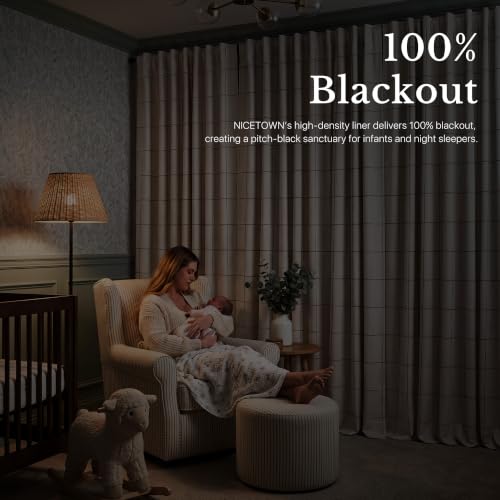 NICETOWN 100% Blackout Plaid Curtains for Home Office, W52xL72, 2 Panels - color: Taupe, size: 52"W x 72"L (Pack of 2)