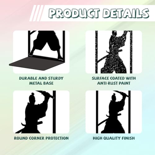 Peacoblue 5.3"x4.3"x7.9" Metal Bookends, Heavy Duty Book Ends for Shelves - style: Japanese Samurai