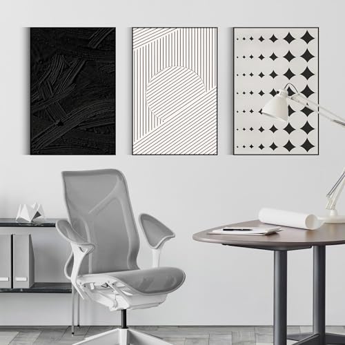 QKF 3Pcs Black White Abstract Geometric Textured Framed Canvas Wall Art Set - color: Simple Black and White, size: 16" X 24" X 3 pieces