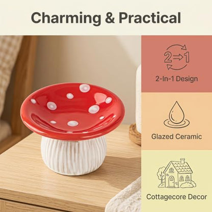 Mushroom Ceramic Jewelry Ring Holder Dish 2-Piece Ring Trinket Storage Jar