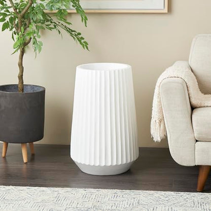 Deco 79 Resin Decorative Vase Large Ribbed Floor Centerpiece Vase, Flower Vase for Home Decoration 16" x 16" x 24", White
