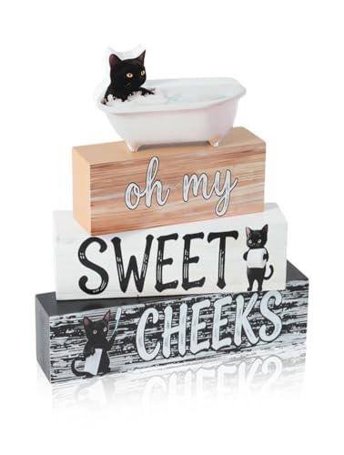 Cat Wooden Tabletop Decor, Oh My Sweet Cheeks Bathroom Wood Sign, Funny Farmhouse Home Decoration for Bathroom Shelf Vanity Desk - size: Cat sweet cheeks