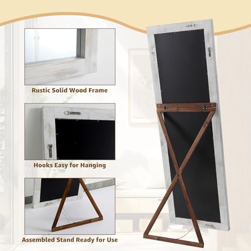 MELOMOIR 71"x32" Large Full Length Mirror Wood Frame, Weathering White - color: Weathering White, size: 71"L x 32"W