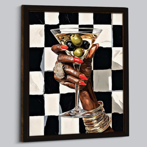 BIQRP Black Woman Hand Martini Cocktail Wooden Wall Art - color: Cocktail2