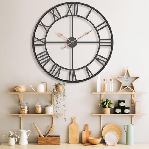 Pytha Sight 36 Inch Black Metal Roman Numerals Extra Large Giant Wall Clock - color: Black Roman, size: 36 Inch
