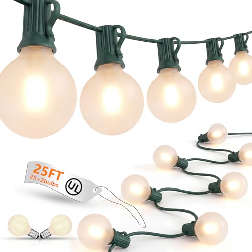 25FT LED G40 Frosted White Outdoor String Lights 27 Shatterproof Globe Bulb - color: Frosted Green, size: 25Ft