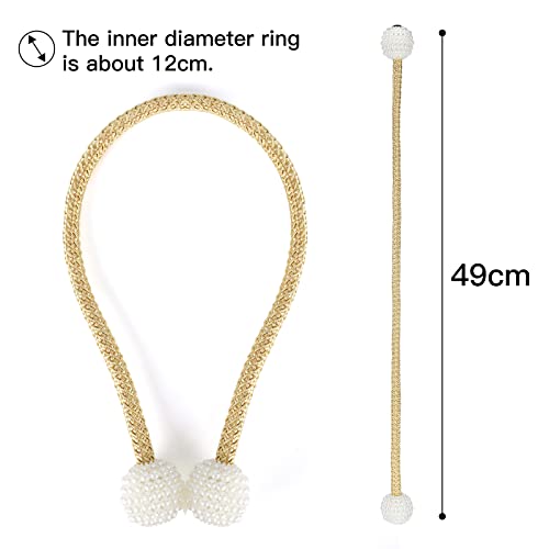8 Pack Magnetic Curtain Tiebacks with Pearls,Modern Curtain Holdbacks Strap - color: Gold
