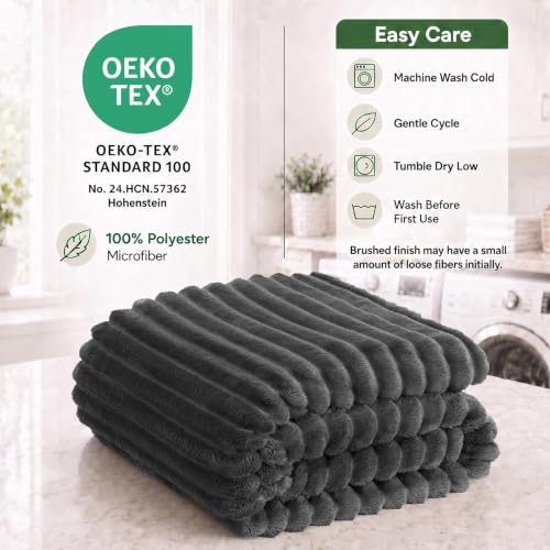 HIMEET Charcoal Grey Throw Blanket for Couch, 300GSM Ribbed, 50 x 60 in - color: Charcoal Grey, size: Throw (50" x 60")