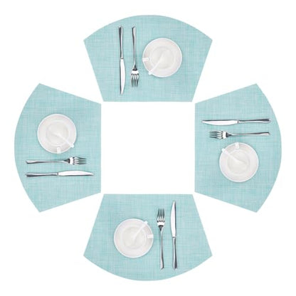 SHACOS Wedge Placemats Set of 4 Woven Vinyl Round Table Placemats Wipe Clean Round Table Mats Indoor Outdoor, Blue - color: Linen Blue