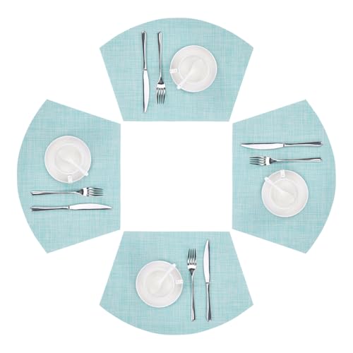 SHACOS Wedge Placemats Set of 4 Woven Vinyl Round Table Placemats Wipe Clean Round Table Mats Indoor Outdoor, Blue - color: Linen Blue