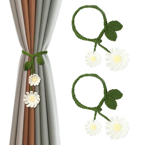 2 Pack Boho Handmade Flower Curtain Tiebacks & Holdbacks, Daisy - color: Daisy Flowers