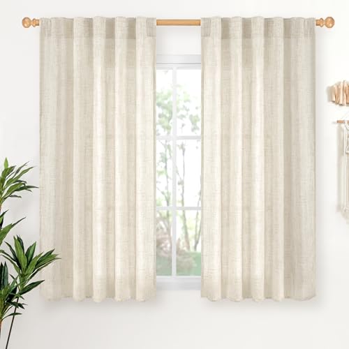 YoungsTex Linen Semi Sheer Curtains 45 Inch Length 2 Panels Set Rod Pocket - color: Linen, size: 42"W x 45"L (Pack of 2)