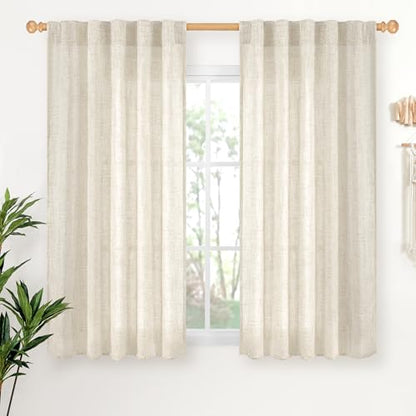 YoungsTex Linen Semi Sheer Curtains 45 Inch Length 2 Panels Set Rod Pocket - color: Linen, size: 42"W x 45"L (Pack of 2)