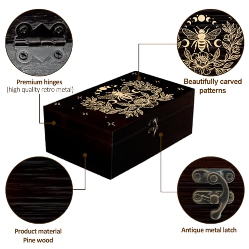 arricraft Bee Flower Moon Phase Wooden Memorial Storage Box with Hinged Lid