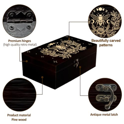 arricraft Bee Flower Moon Phase Wooden Memorial Storage Box with Hinged Lid