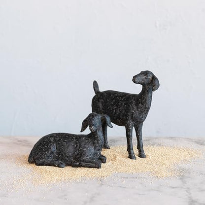 Creative Co-Op Resin Lying in Rest Goat Accent Décor with Cast Iron Finish, Black - size: 8-3/4"L x 4"W x 5-3/4"H