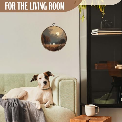 FSTCSV Vintage Halloween Ghost Round Wall Art Framed, Fall Landscape Ghost Canvas Prints Wall Hanging Art, Full Moon Spooky Ghosts Autumn Circle Walls Decor for Home Bedroom, 10x10in - color: color-8