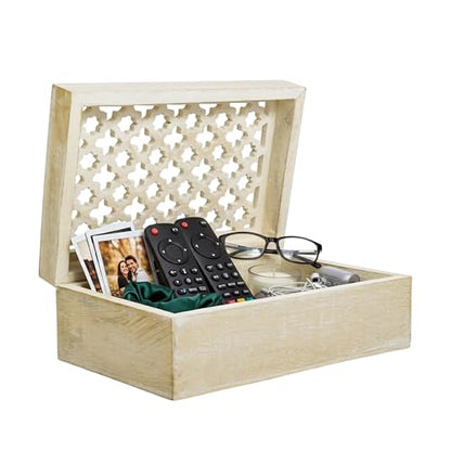 Mela Artisans Trellis Mango Wood Storage Box - Whitewash, 9x6 in - color: Whitewash, size: Large