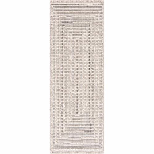 Hauteloom Lyre Hallway, Kitchen Runner Rug - Geometric, Solid & Striped - Charcoal, Cream, Beige - 2'7" x 10' - color: Charcoal, Cream, Beige / Lunao, size: 2'7" x 10' (Runner)