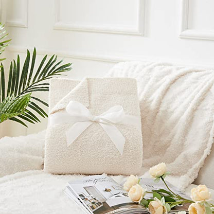 CYMULA Super Soft Knit Throw Blanket Twin Size Cream White-Lightweight Plush Fuzzy Fluffy Warm Cozy Blankets and Throws for Sofa Bed All Season Use - color: Cream White, size: Twin(60"x80")