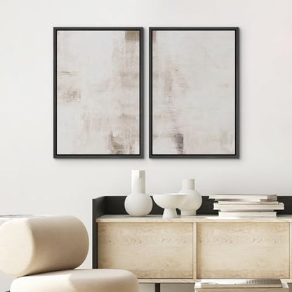 SIGNWIN Framed Canvas Print Wall Art Set Neutral Abstract Soft Beige and White Illustrations Modern Art Minimal Relax/Calm for Living Room, Bedroom, Office - 16"x24"x2 Black - color: A26-2503-pai04, size: 16"x24"x2 Panels Black