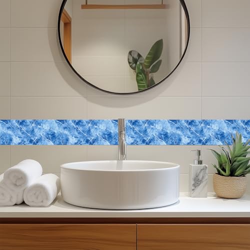 HOMETITUTE Peel and Stick Wallpaper Border 4x196in Blue Crystal Pattern - color: Blue crystal texture