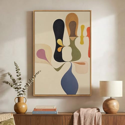 Framed Boho Abstract Mid Century Modern Wall Art for Living Room, 24x36 In - color: Multi Neutral, size: 36"L x 24"W