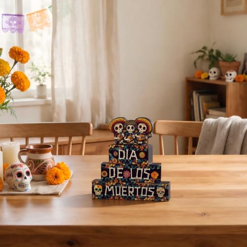 Smile Dia de los Muertos Wooden Block Decor - style: Muertos