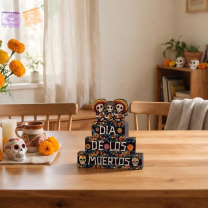Smile Dia de los Muertos Wooden Block Decor - style: Muertos