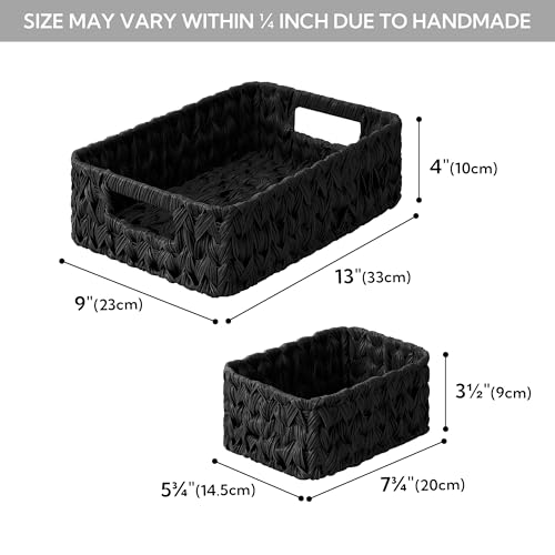 GRANNY SAYS Black Wicker Baskets for Shelves, Small Baskets for Organizing - color: Black, size: 13"L x 9"W x 4"H + 2x 7¾"L x 5¾"W x 3½"H