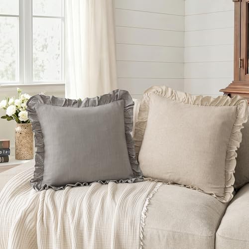 Foindtower Linen Fringe Ruffle Throw Pillow Covers 20×20 Inch Taupe Gray - color: Cinder, size: 20" x 20" (Pack of 2)