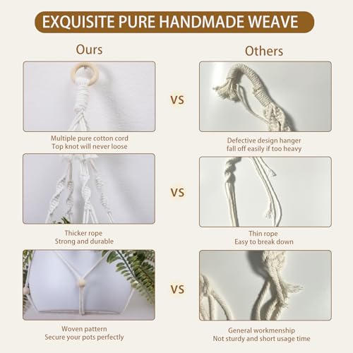 Artilady Hanging Planter for Indoor Plants Adjust Bead Macrame Plant Hanger - color: White B