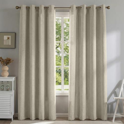 PFAS Free Natural Linen Curtains 63 inch Length 2 Panels Set 100% Blackout Long Drapes for Bedroom Living Room Blackout Darkening Curtain Thermal Insulated (52x63 inch,Natural) - color: Natural, size: 52"W x 63"L (Pack of 2)