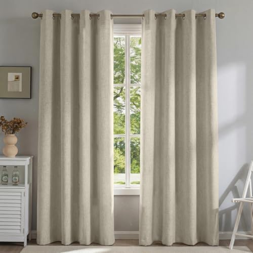 PFAS Free Natural Linen Curtains 96 inch Length 2 Panels Set 100% Blackout Long Drapes for Bedroom Living Room Blackout Darkening Curtain Thermal Insulated (52x96 inch,Natural) - color: Natural, size: 52"W x 96"L (Pack of 2)