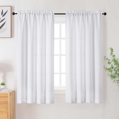 White Curtains for Bedroom Living Room 63 Inch Length 2 Panels Set, Soft Airy Solid Faux Linen Textured Light Filtering Rod Pocket Dining Room Curtains Drapes, White, 2 Pcs Each 40Wx63L Inch - color: White, size: 40"W x 63"L (Pack of 2)